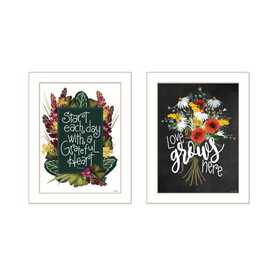 "with Grateful Hearts" 2-Piece Vignette by House Fenway, Ready to Hang Framed Print, White Frame B06789390