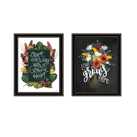 "with Grateful Hearts" 2-Piece Vignette by House Fenway, Ready to Hang Framed Print, Black Frame B06789391