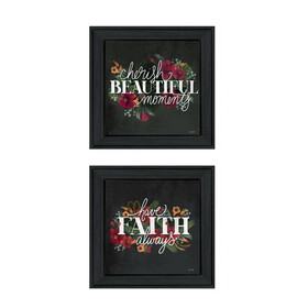 "Cherish and Have Faith" 2-Piece Vignette by House Fenway, Ready to Hang Framed Print, Black Frame B06789393