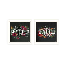 "Cherish and Have Faith" 2-Piece Vignette by House Fenway, Ready to Hang Framed Print, White Frame B06789395