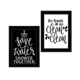 Clean/Shower Together 2-Piece Vignette by Fearfully Made Creations, Ready to Hang Framed Print, Black Frame B06789407