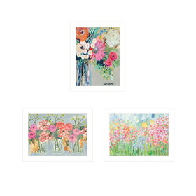 "Garden Flowers III" 3-Piece Vignette by Kait Roberts, Ready to Hang Framed Print, White Frame B06789416