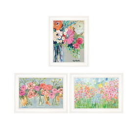 "Garden Flowers III" 3-Piece Vignette by Kait Roberts, Ready to Hang Framed Print, White Frame B06789417