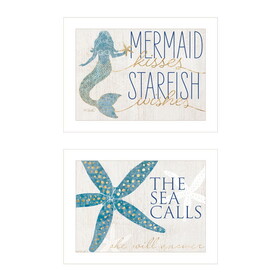"Mermaid Kisses Starfish Wishes" 2-Piece Vignette by Kate Sherrill, Ready to Hang Framed Print, White Frame B06789420