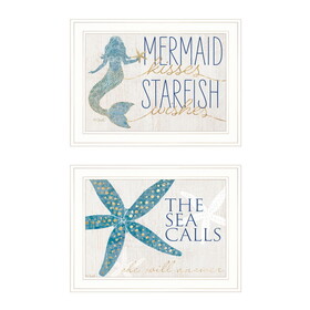 "Mermaid Kisses Starfish Wishes" 2-Piece Vignette by Kate Sherrill, Ready to Hang Framed Print, White Frame B06789421