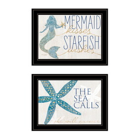 "Mermaid Kisses Starfish Wishes" 2-Piece Vignette by Kate Sherrill, Ready to Hang Framed Print, Black Frame B06789422