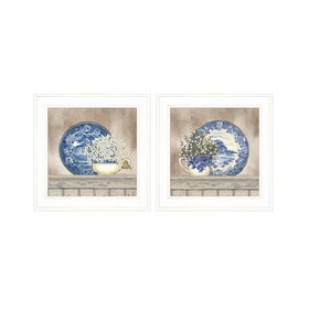 "The Farmhouse Blues Collection" 2-Piece Vignette by Linda Spivey, Ready to Hang Framed Print, White Frame B06789433