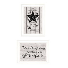 "His Mercies & Thankful" 2-Piece Vignette by Linda Spivey, Ready to Hang Framed Print, White Frame B06789436