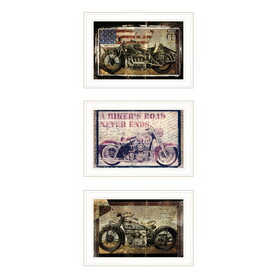 "Classical Motorcycle Collection" 3-Piece Vignette by Sophie 6, Ready to Hang Framed Print, White Frame B06789465