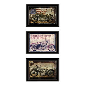 "Classical Motorcycle Collection" 3-Piece Vignette by Sophie 6, Ready to Hang Framed Print, Black Frame B06789466