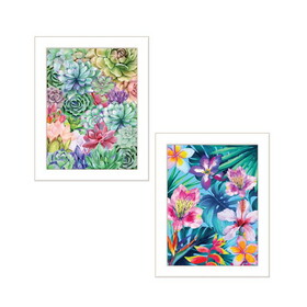 "Succulents Paradise & Tropical Flowers" 2-Piece Vignette by Stellar Design Studio, Ready to Hang Framed Print, White Frame B06789487