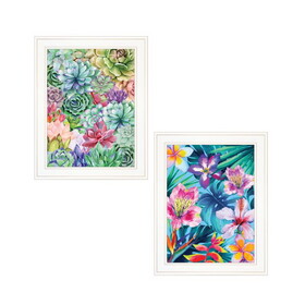 "Succulents Paradise & Tropical Flowers" 2-Piece Vignette by Stellar Design Studio, Ready to Hang Framed Print, White Frame B06789488