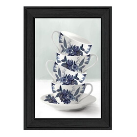 "Tea Tower (Blue)" by House Fenway, Ready to Hang Framed Print, Black Frame B06789542