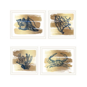 "Gold Sea Collection" 3-Piece Vignette by Bluebird Barn, Ready to Hang Framed Print, White Frame B06789634