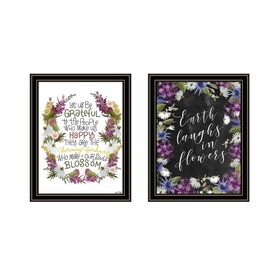 "Flowers Make Us Laugh" 2-Piece Vignette by House Fenway, Ready to Hang Framed Print, Black Frame B06789642