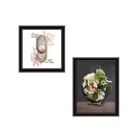 "Vintage Floral Tea Pot & Door Knob" 2-Piece Vignette by House Fenway, Ready to Hang Framed Print, Black Frame B06789644