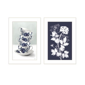 Tea Towers with Flowers-Blue Vignette is by Artisan House Fenway, Ready to Hang Framed Print, White Frame B06789650