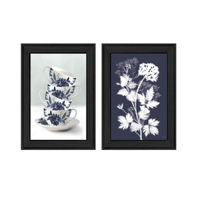 Tea Towers with Flowers-Blue Vignette is by Artisan House Fenway, Ready to Hang Framed Print, Black Frame B06789651