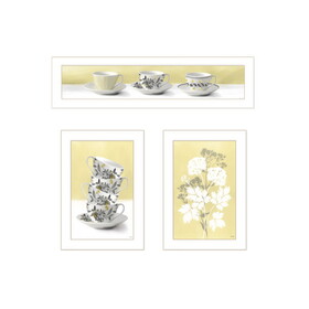 "Tea Cups & Yellow Flowers" 3-Piece Vignette by Artisan House Fenway, Ready to Hang Framed Print, White Frame B06789663