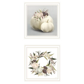 "BOHO Pumpkins and Flowers" 2-Piece Vignette by House Fenway, Ready to Hang Framed Print, White Frame B06789666