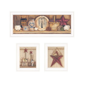 "Country Shelf & Stars" 3-Piece Vignette by Mary Ann June, Ready to Hang Framed Print, White Frame B06789675