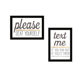 "Text Me If You Run Out of Toilet Paper While Seated" 2-Piece Vignette by Marla Rae, Ready to Hang Framed Print, Black Frame B06789682
