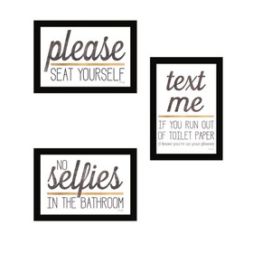 "Toilet Humor Collection" 3-Piece Vignette by Marla Rae, Ready to Hang Framed Print, Black Frame B06789685