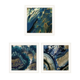 "Deep Blue" 3-Piece Vignette by Sophie 6, Ready to Hang Framed Print, White Frame B06789695