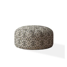 Indoor REFLECTION Blue/Taupe/Camel Tan Round Zipper Pouf - Cover Only - 24in dia x 20in tall B06894160