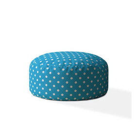 Indoor RETRO POLKA Coastal Blue Round Zipper Pouf - Cover Only - 24in dia x 20in tall B06894172
