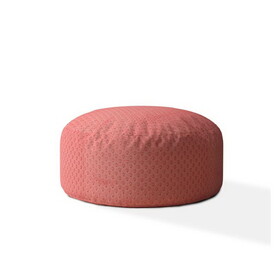 Indoor MINKY DIMPLE DOT Plush Coral Round Zipper Pouf - Stuffed - Extra Beads Included - 24in dia x 20in tall B06894249