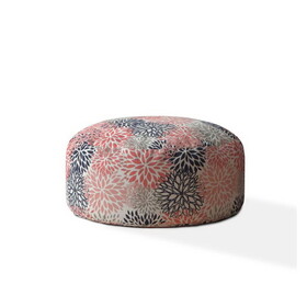 Indoor BURSTING BLOOMS MINKY Plush Coral Round Zipper Pouf - Cover Only - 24in dia x 20in tall B06894276
