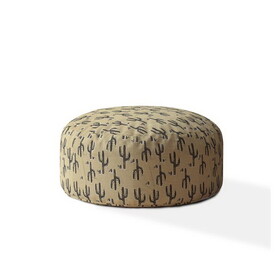 Indoor SAGUARO Blue/Taupe/Camel Tan Round Zipper Pouf - Cover Only - 24in dia x 20in tall B06894332