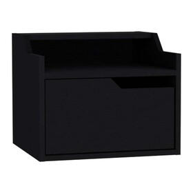 TUHOME Busan Modern Floating Nightstand, Single-Drawer Design with Sleek Two-Tiered Top Shelf Surfaces- Black - Bedroom B070137842