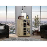 Bar Cart, Two External Shelves, Four Casters, Six Built-in Wine Rack, Single Door Cabinet -Light Oak B07091827