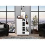 Bar Cart, Two External Shelves, Four Casters, Six Built-in Wine Rack, Single Door Cabinet -White B07091830