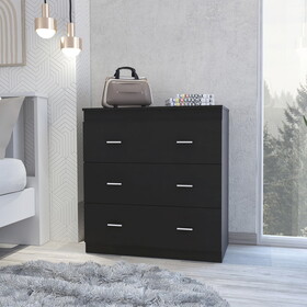 Classic Three Drawer Dresser, Superior Top, Handles -Black B07091836