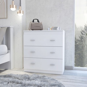 Classic Three Drawer Dresser, Superior Top, Handles -White B07091838