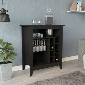 Essential Bar Cabinet, One Open Shelf, Six Built-in Wine Rack, One Drawer -Black