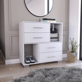 Krista Dresser, Two Open Shelves, Four Drawers -White B07091881