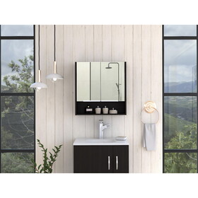 Jaspe Mirror Cabinet, Three Internal Shelves, One Open Shelf, Double Door Cabinet -Black B07091914
