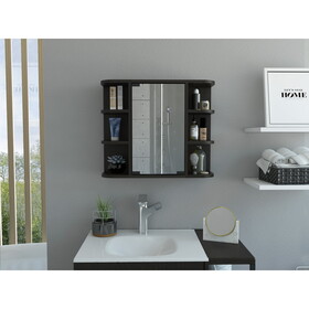 Milan Medicine Cabinet, Six External Shelves Mirror, Three Internal Shelves -Black B07091956