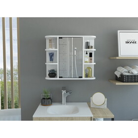 Milan Medicine Cabinet, Six External Shelves Mirror, Three Internal Shelves -White B07091958