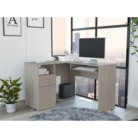 Mix L-Shaped Desk, Keyboard Tray, Two Drawers, Single Open Shelf -Light Gray B07091962
