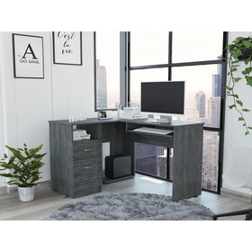 Mix L-Shaped Desk, Keyboard Tray, Two Drawers, Single Open Shelf -Smokey Oak B07091963