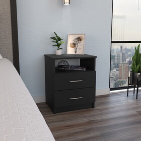 Napoles Nightstand, Superior Top, Two Drawers, One Shelf -Black B07091967