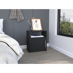 Nordico Nightstand, One Shelf, Single Door Cabinet, Metal Handle -Black B07091970