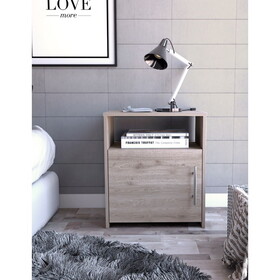 Nordico Nightstand, One Shelf, Single Door Cabinet, Metal Handle -Light Gray B07091971