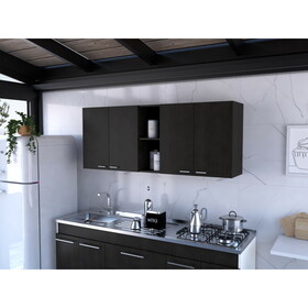 Portofino 150 Wall Cabinet, Double Door, Two External Shelves, Two Interior Shelves -Black B07091978