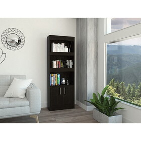 Simma Bookcase, Metal Hardware, Three Shelves, Double Door Cabinet -Black B07091981